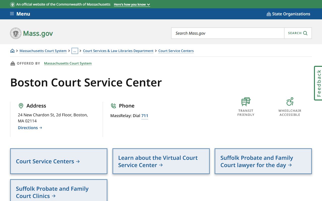 Boston Court Service Center for probate court records
