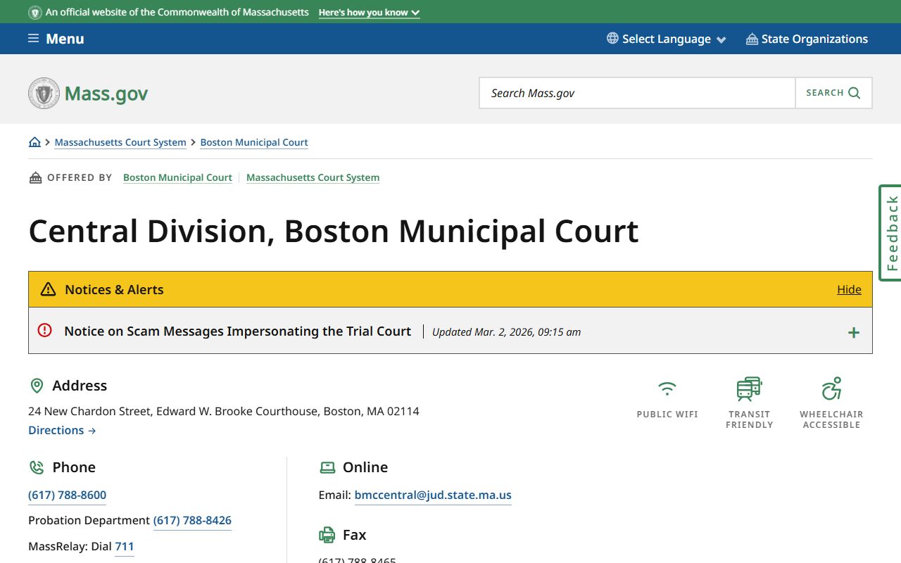 Boston Municipal Court location for probate court records reference