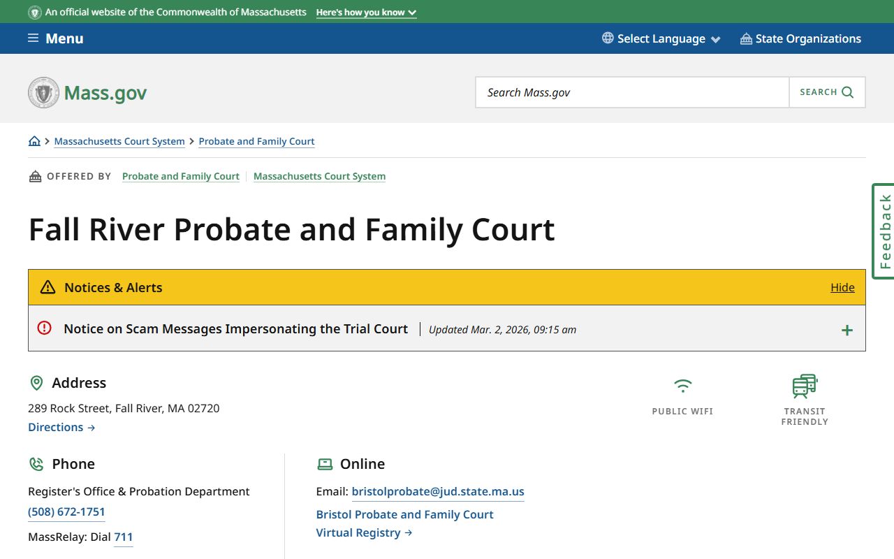 Fall River Probate and Family Court location page