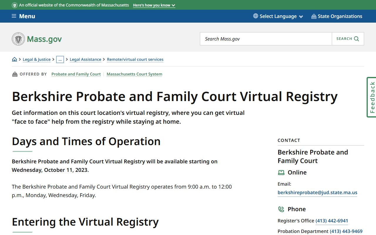 Berkshire County Virtual Registry for probate court records
