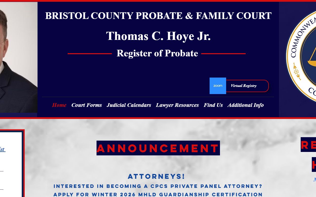 Bristol County Probate website for court records and filing information