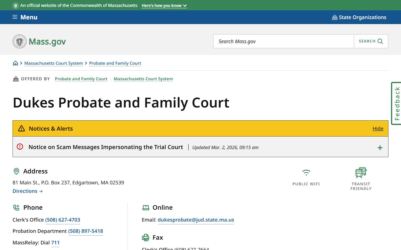 Dukes County Probate and Family Court in Edgartown for probate court records