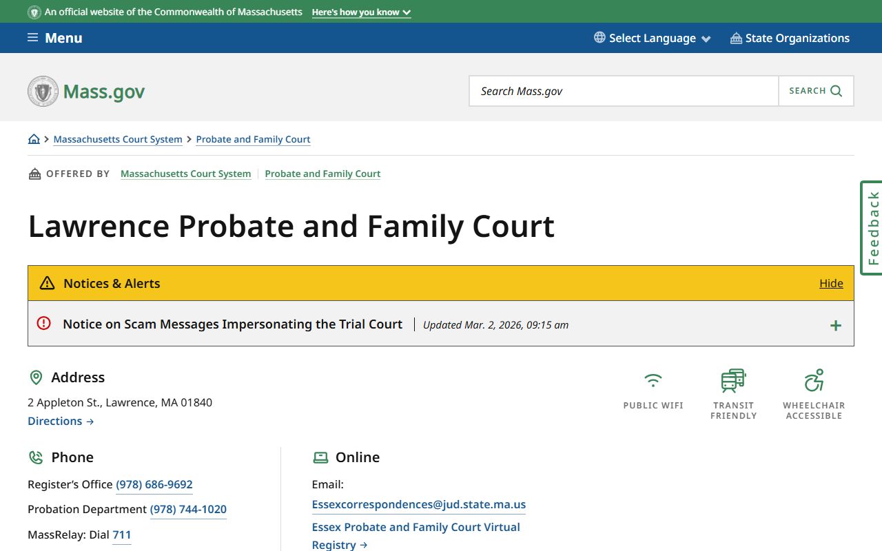 Essex Probate Court Lawrence satellite office for probate court records