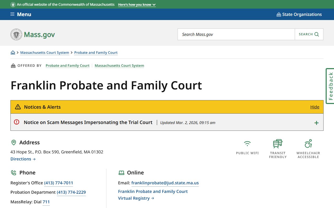 Franklin County Probate and Family Court in Greenfield for probate court records