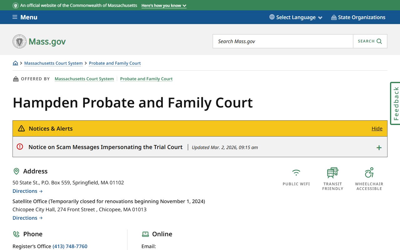 Hampden County Probate and Family Court in Springfield for probate court records