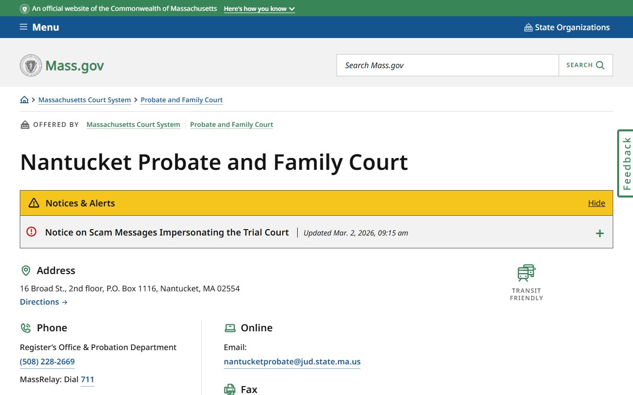 Nantucket County Probate and Family Court for probate court records