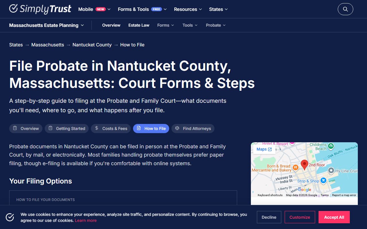 Nantucket County probate filing guide for court records