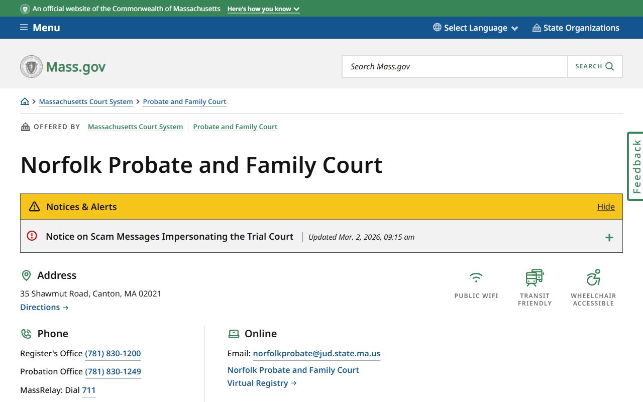 Norfolk County Probate and Family Court in Canton for probate court records