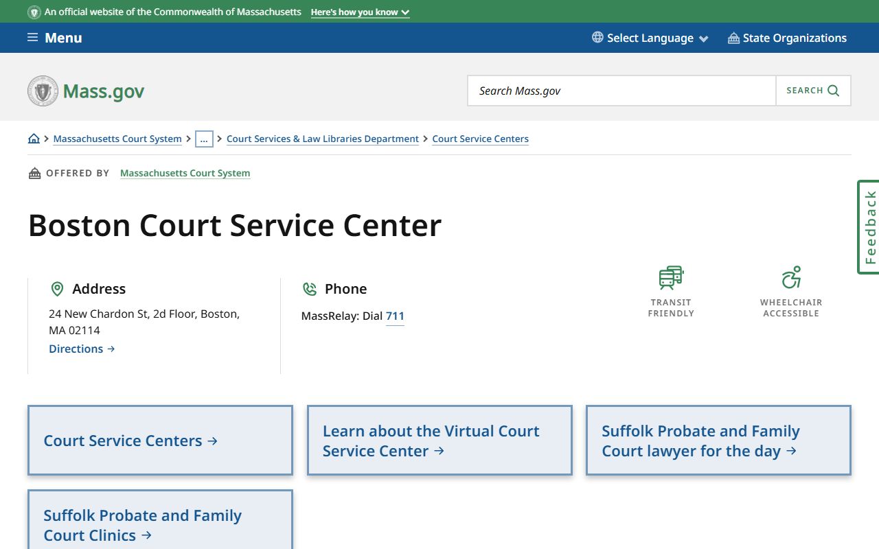 Boston Court Service Center for help with Suffolk County probate court records