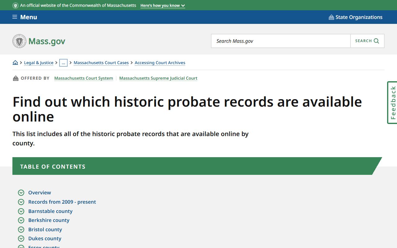 Guide to historical Massachusetts probate court records available online